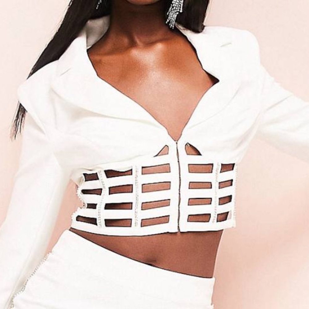 ASOS LUXE cut out diamante fitted crop